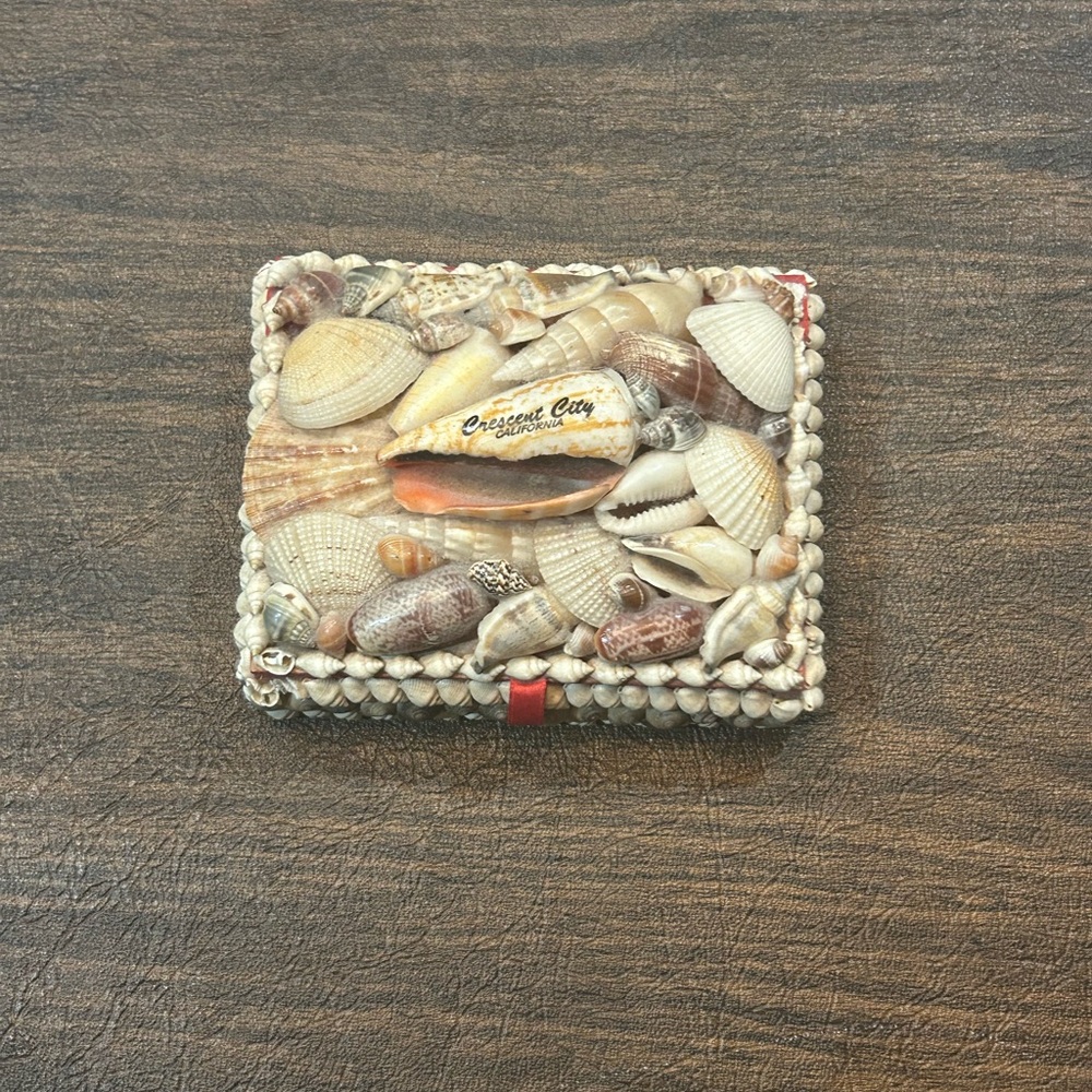 Seashell Trinket Box with Red Accent